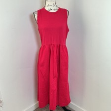 J. Crew Ribbed Knit Midi Dress Red Sleeveless Elastic Waist Size L