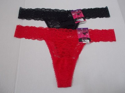 NWT MAIDENFORM 2 Pair Red & Black Luxurious Lace Thong Panties Underwear 2XL 9