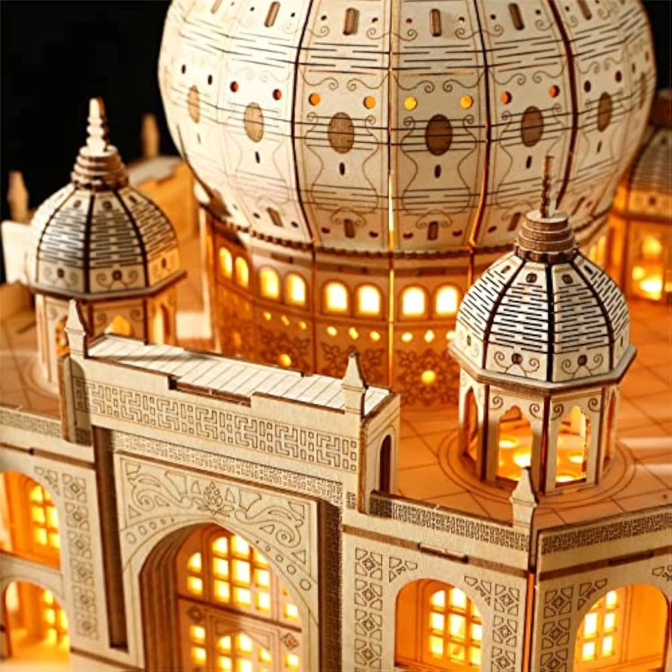 Wooden 3D Puzzles Taj Mahal Mechanical Building Model Kit Illuminated Toy Gifts - Image 3 of 4