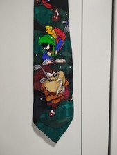 Vintage Looney Tunes Mania Golf Necktie Silk Tie Green Bugs Bunny Taz Marvin