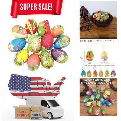 12 Colorful Vintage Easter Eggs - Lightweight Hanging Tree Decorations