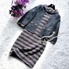 CHANEL Bolero Docking Tweed Dress Chain Trim Navy Size 40