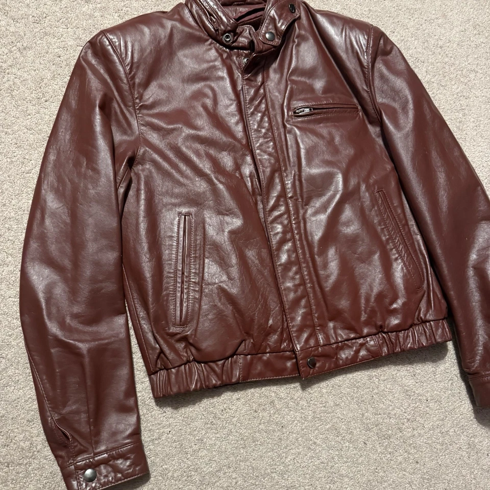 Bermans винтажная кожаная мотоциклетная куртка 38 бордовые карманы с подкладкой на молнии - Изображение 2 из 4