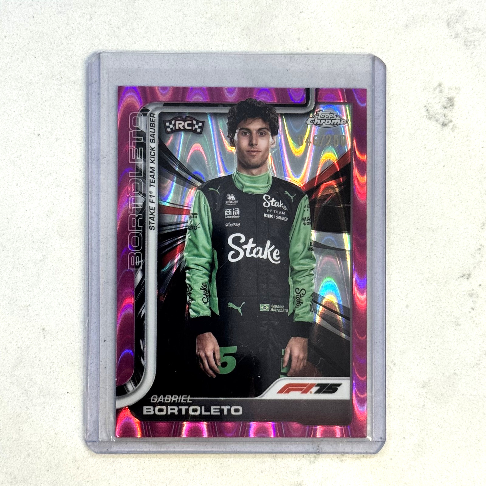 2025 Topps Chrome F1 #20 GABRIEL BORTOLETO Pink Raywave Refractor Rookie Rc /250