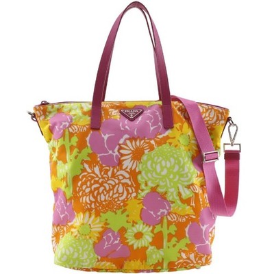 PRADA 2WAY Shoulder Floral Tote Bag Nylon Pink Ladies I151526011 Used