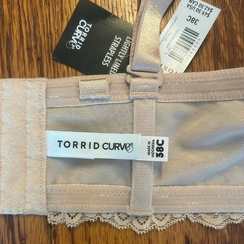 Torrid Curve Lightly Lined Multiway Strapless Bra Microfiber Beige SZ 38C NEW - Picture 5 of 7