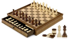 Peradix 2 in 1 Scacchiera e Dama in Legno Set di Magnetica Scacchi con Cassetto