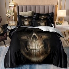Skull Head Duvet Cover Gothic Bedding Set with Pillowcases Single Double King