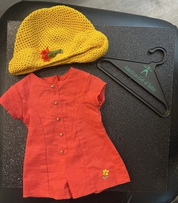 PLEASANT COMPANY American Girl Today Vintage 1997 RED CULOTTE DRESS, HAT, HANGER