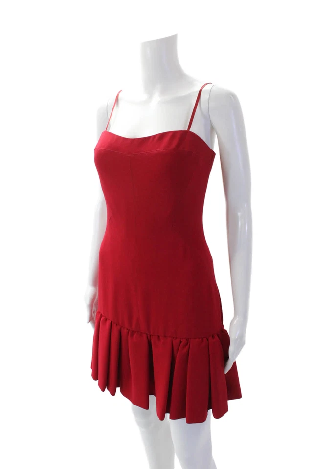 Vestido feminino Jill Jill Stuart com zíper nas costas alça espaguete gola V babado vermelho tamanho 0 - Imagem 2 de 4