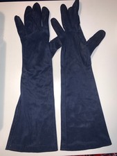 Vintage Mid Century Ladies Navy Blue Elbow Length Nylon Gloves One Size