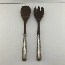 Vintage Classic Bouquet Sterling Silver Wooden Bowl 2-Piece Salad Set Replacment