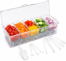 5 Compartment Condiment Server Clear Serving Tray Container Bar Ice Chilled