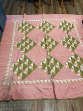 Vintage Feed Sack Hand Stitched Diamond Shape Broken Dishes Pattern Quilt 72x79
