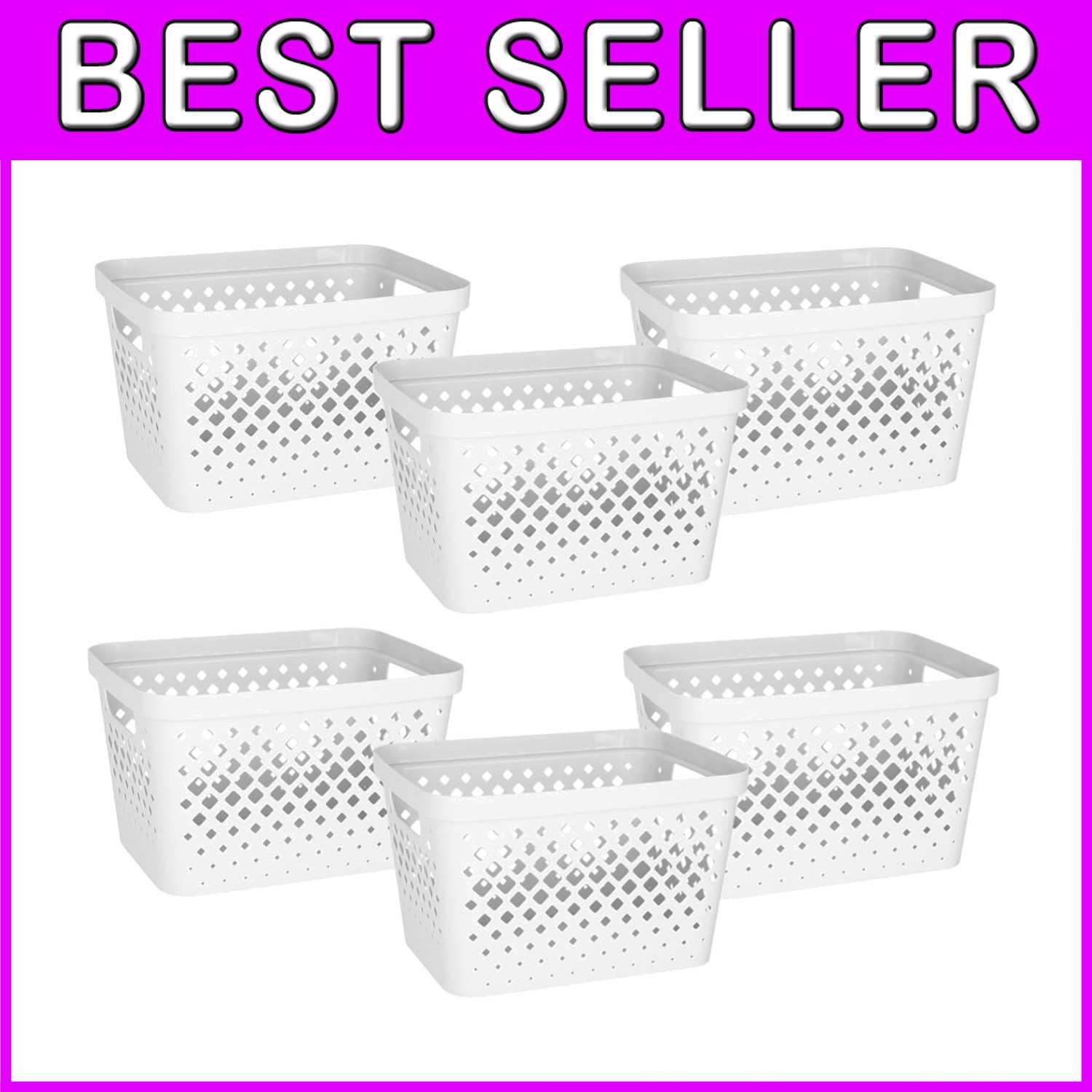 Decorative Plastic Baskets - White, Pack of 6