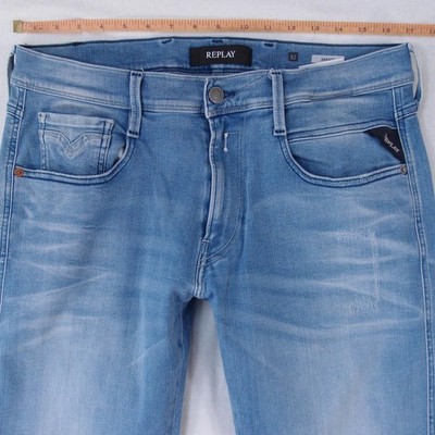 Mens Replay M914 ANBASS Stretch Slim Tapered Blue Jeans W33 L34
