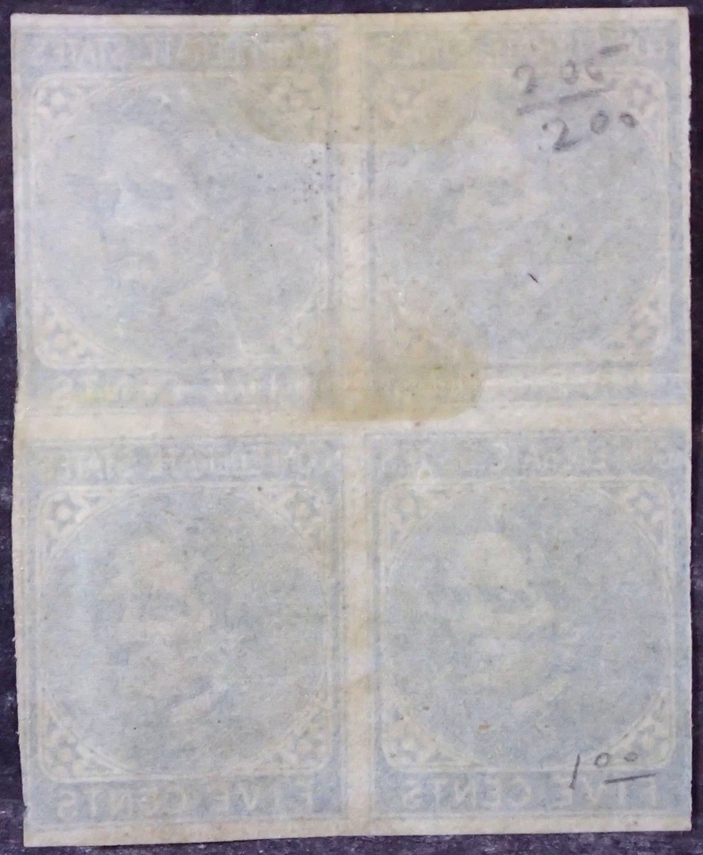 1862 5¢ Blue Jefferson Davis BLOCK OF FOUR CSA Scott #6 (?) in dealer packaging - Image 2 of 4