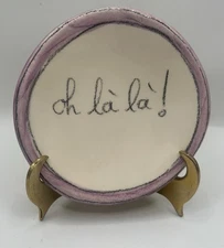 Vintage Ligne France Porcelain Purple White Oh La La Trinket Dish 3.5”