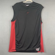 Vintage Nike Center Swoosh Large Mesh Black Red Basketball Tank Top Jersey Y2K