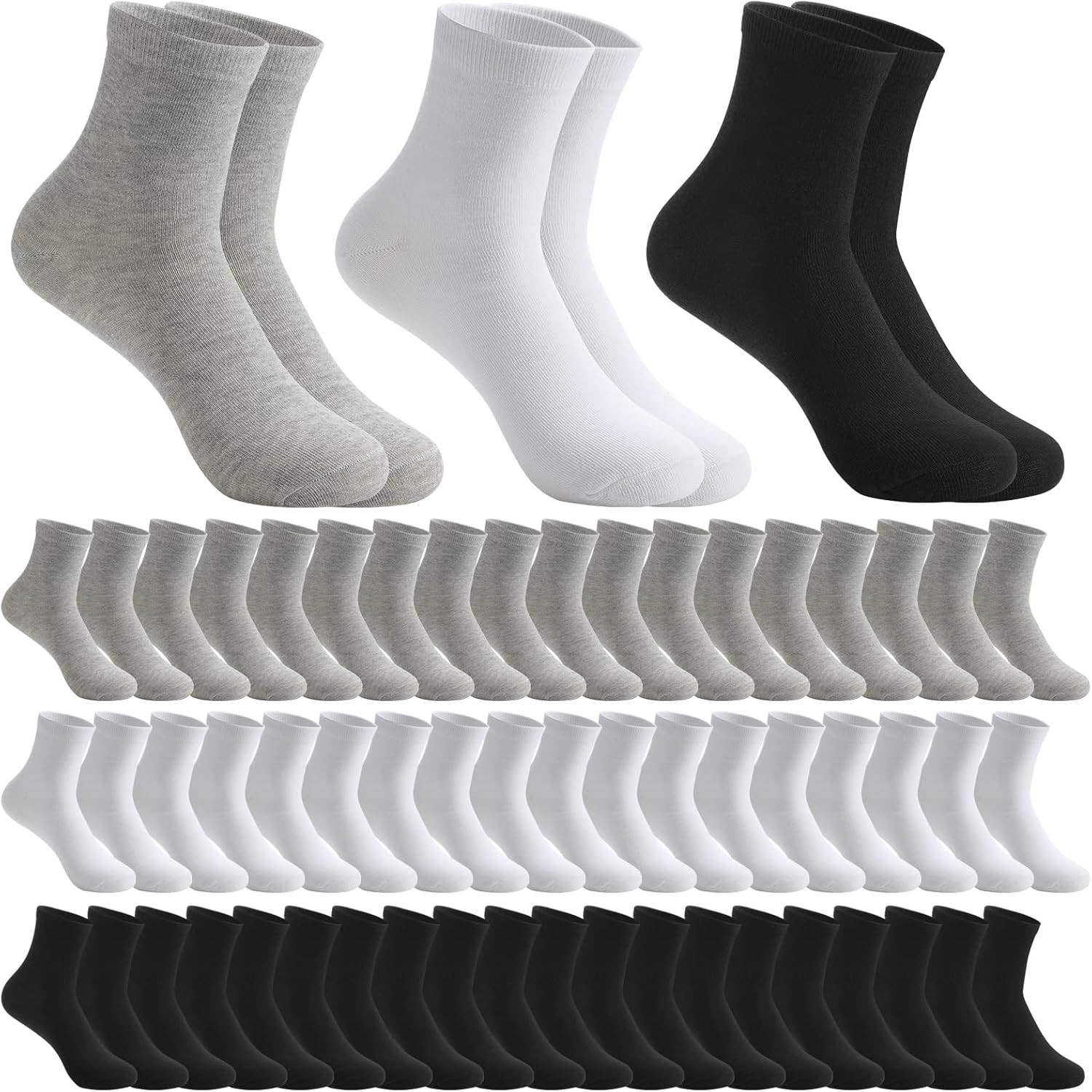 150 Pairs Mens Quarter Socks Athletic Moisture Wicking Casual Sports Socks Bulk