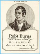 1919 General Cigar Co Ad New York Robt Burns Havana Filled Tobacco Smoking