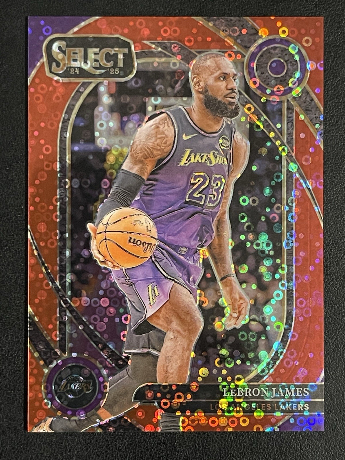 2024-25 Panini Select LeBron James Courtside Disco Red Prizm 41/49 Lakers