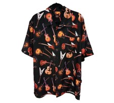 Gibson Tour Wear Button Shirt Mens Black All Over Guitar Print Rocker XL