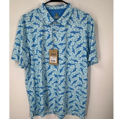Chubbies Mens Blue Shark Marco Polo Short Sleeve Shirt Performance Stretch Golf