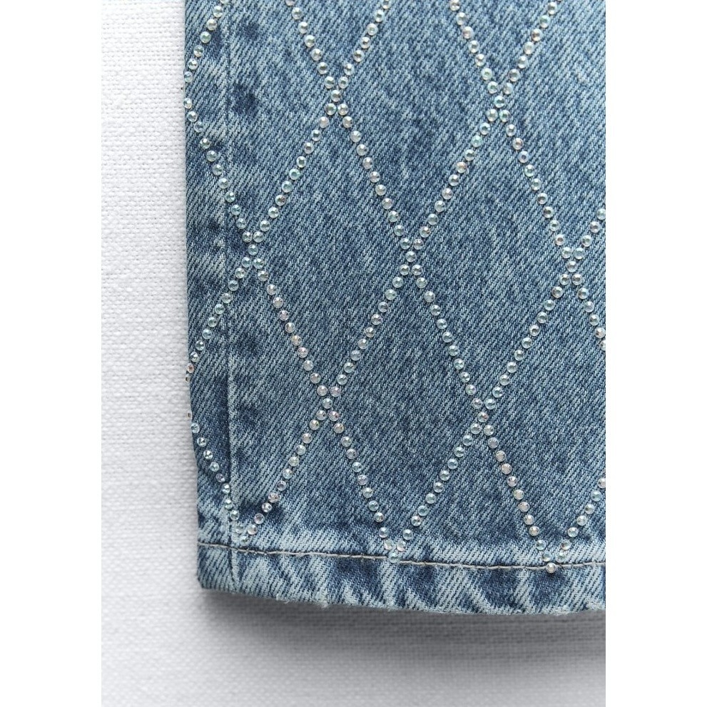 ZARA NEW WOMAN SS23 BLUE TRF MID-RISE JEANS WITH RHINESTONES SZ 10 image 10