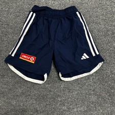 Adidas Shorts Boys Size M Navy Blue Circle K Logo Athletic Soccer Striped Gym