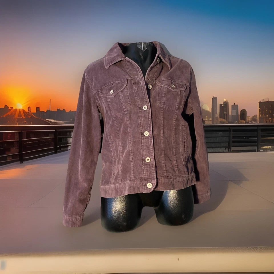 Chaqueta de pana Eddie Bauer para mujer púrpura mediana con botones letrero de paz trasero boho Foto 2 de 4