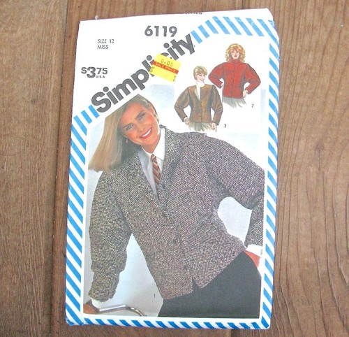 Jacket Sewing Pattern Flange Kimono Sleeve Simplicity 6119 Womens Size 12 Uncut - Picture 3 of 6