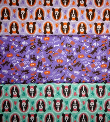 Hunde Hund My Friend Polly Hamburger Liebe Baumwolle Meterware Hilco lila  orange