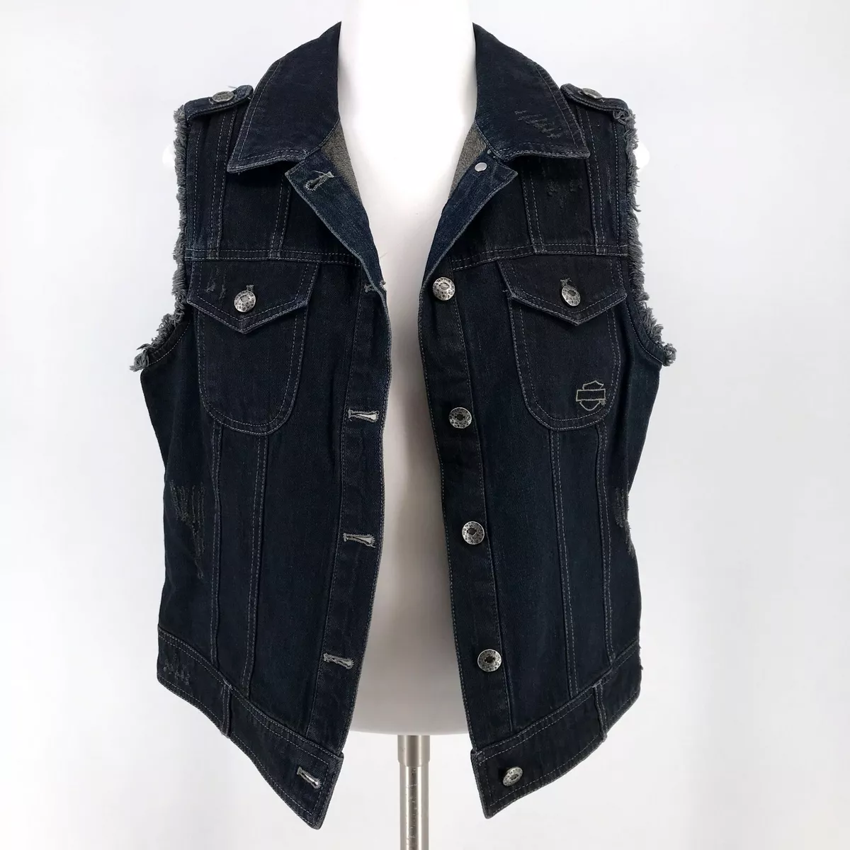Harley davidson top black denim vest