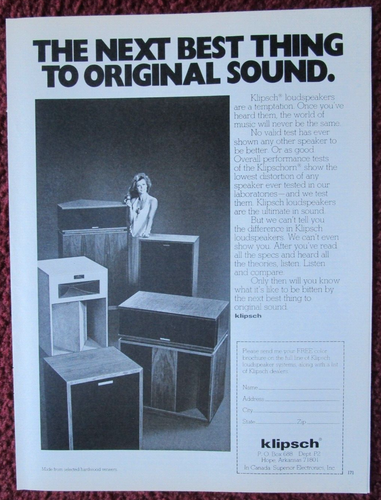 1978 KLIPSCH Stereo Speakers Print Ad - La Scala, Klipschorn, Belle, Heresy