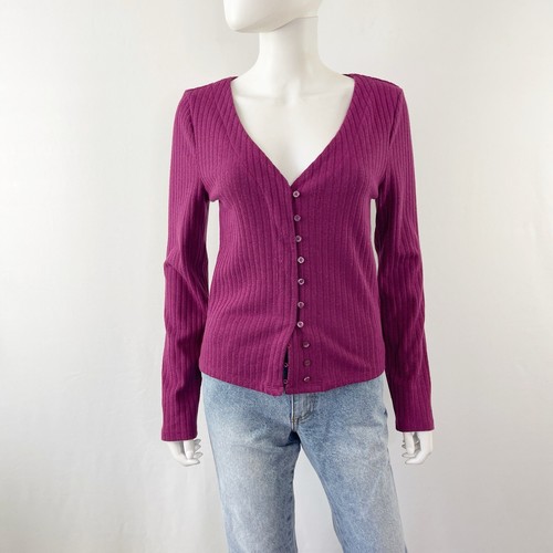 Cardigan maglione Anthropologie Maeve viola manica lunga scollo a V taglia M NUOVO - Foto 2 di 11