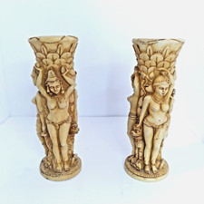 Vintage Goddess Figural Resin Carved Candleholders Vases Heavy