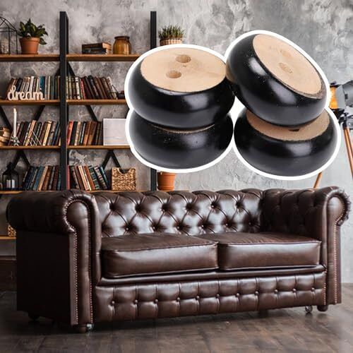 30mm Height Pack of 4 Black Eucalyptus Wood Round Bun Furniture Feet Sofa - Bild 3 von 7
