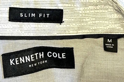  Kenneth Cole Mens Slim Fit Long Sleeve Button Down Casual Shirt White/Gray Med - Picture 16 of 17