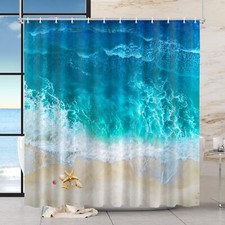 Shower Curtain Ocean Beach Blue Shower Curtains for Bathroom Waterproof Quick...