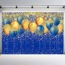 10x8ft Gold Balloon Party Decoration Banner Blue Vinyl Backdrop Photo Background