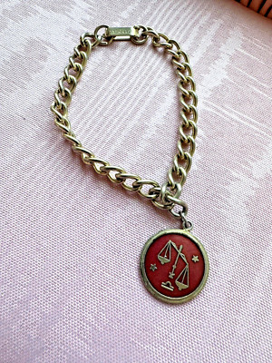 Vintage Signed Emmons Zodiac Charm Bracelet Libra   enamel type minimal charm
