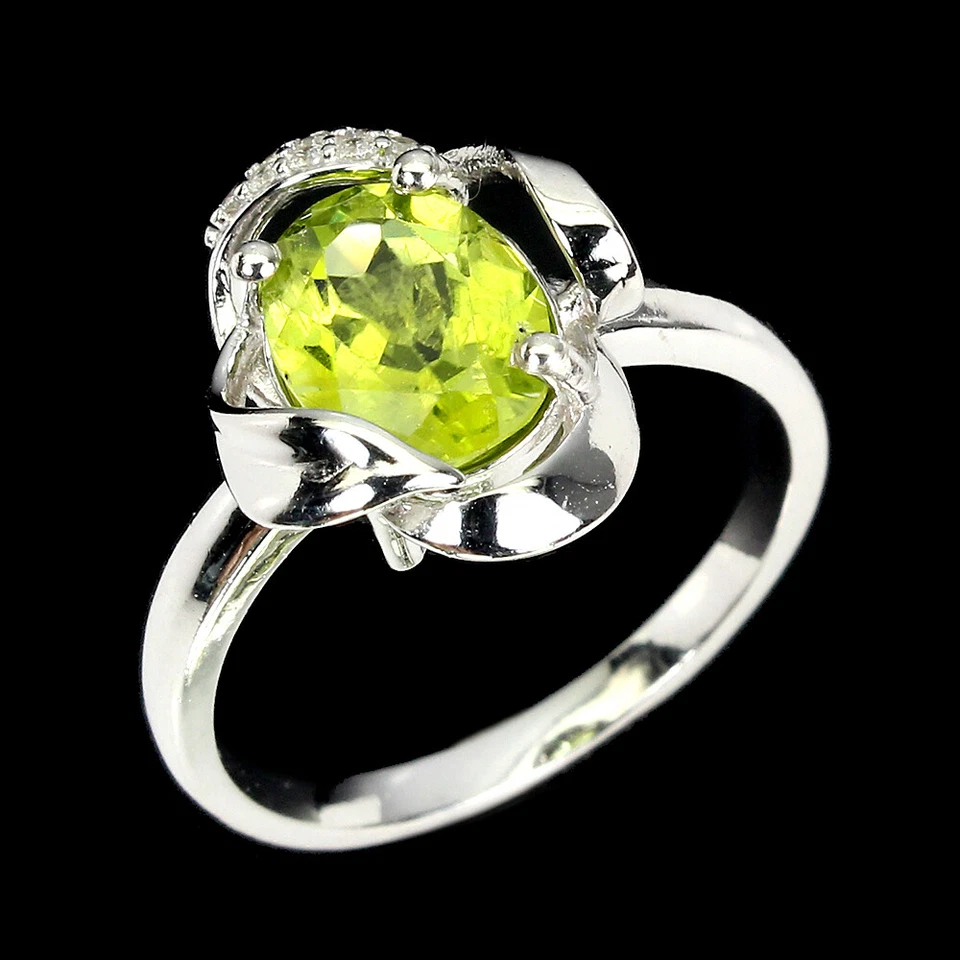 925 Sterling Silver Ring Oval Peridot 9x7mm Natural Gemstone Jewelry - Image 2 of 4