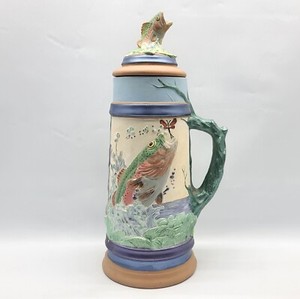 ⭐️ Largemouth Bass Ceramic Stein w/ Lid Fly Fishing Outdoors Décor - 17" Tall