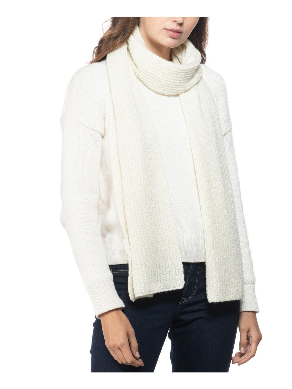 СТИЛЬ И КОМПАНИЯ Женский зимний шарф в рубчик цвета слоновой кости с металлической нитью 1290₽