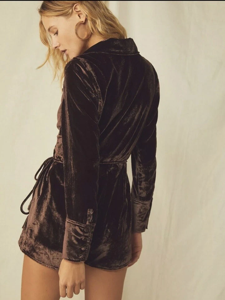 Free People Viola Velvet Tassel Romper Brown, Medium, New! $148 - Image 3 of 4