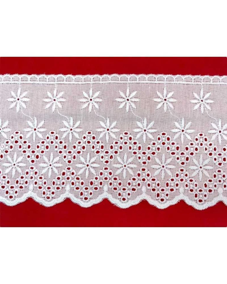 Pizzo merletto sangallo passamaneria 9cm san gallo 4BF41 smerlato balza unica - Immagine 3 di 4