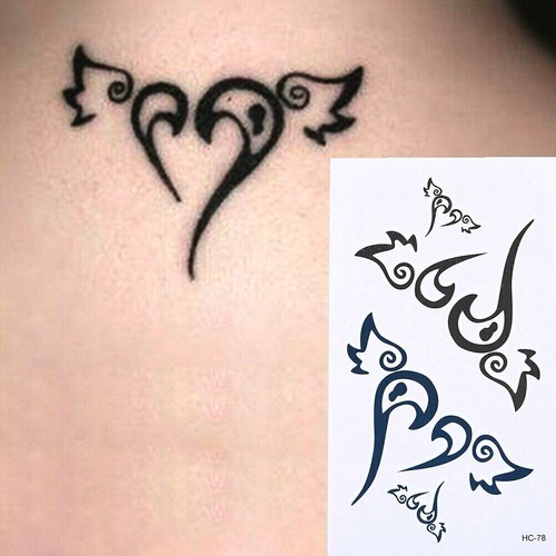 Flash Einmal Temporary Klebe Tattoo Herz Flügel Party Schwarz Geschenk Strand - Picture 1 of 5