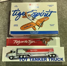 EXXON  Tiger Spirit Metal Travel Air Airplane Bank and tanker truck 1992 new