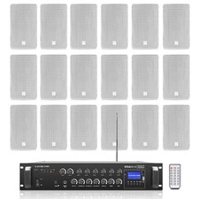 Sound Town 6-Zone 70V/100V Amp, 18xSurface-Mount Speakers, White STCA600X18TV6W 